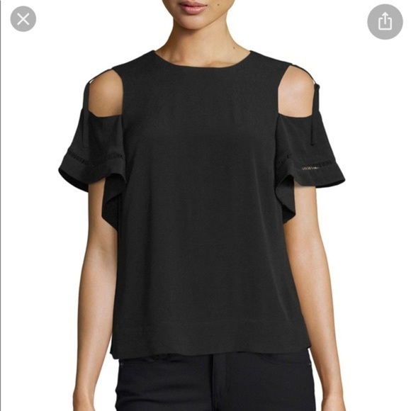 Rebecca Taylor Cold Shoulder Black Top SZ 4 - Picture 7 of 7